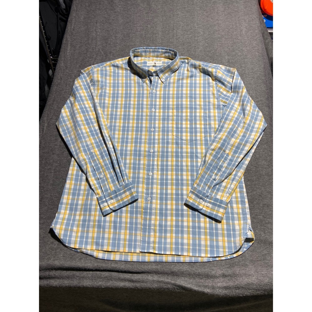 Duck Head Button Down Shirt Blue Yellow Plaid XXL Performance Long Sleeve